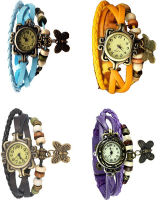 NS18 Vintage Butterfly Rakhi Combo of 4 Sky Blue, Black, Yellow And Purple Analog Watch  - For Women   Watches  (NS18)