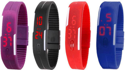 View NS18 Silicone Led Magnet Band Combo of 4 Purple, Black, Red And Blue Digital Watch  - For Boys & Girls Wrist Watches Price Online(NS18)