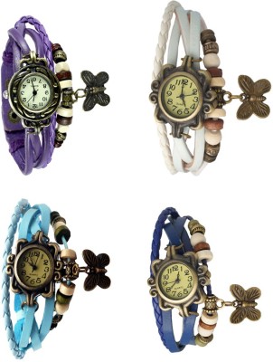 NS18 Vintage Butterfly Rakhi Combo of 4 Purple, Sky Blue, White And Blue Analog Watch  - For Women   Watches  (NS18)