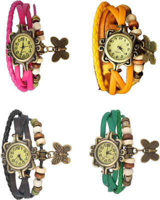 View NS18 Vintage Butterfly Rakhi Combo of 4 Pink, Black, Yellow And Green Analog Watch  - For Women Wrist Watches Price Online(NS18)