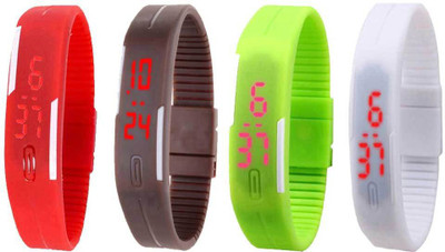 

NS18 Silicone Led Magnet Band Combo of 4 Red, Brown, Green And White Watch - For Boys & Girls