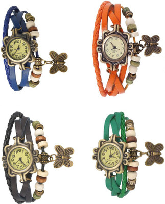 

NS18 Vintage Butterfly Rakhi Combo of 4 Blue, Black, Orange And Green Watch - For Women