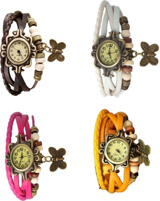 NS18 Vintage Butterfly Rakhi Combo of 4 Brown, Pink, White And Yellow Analog Watch  - For Women   Watches  (NS18)