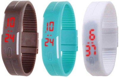 NS18 Silicone Led Magnet Band Combo of 3 Brown, Sky Blue And White Digital Watch  - For Boys & Girls   Watches  (NS18)