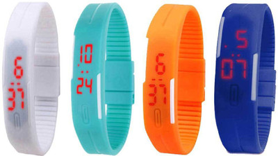 

Kissu Led Magnet Band Combo of 4 White, Sky Blue, Orange And Blue Watch - For Men & Women