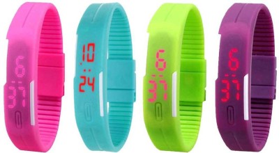 NS18 Silicone Led Magnet Band Watch Combo of 4 Pink, Sky Blue, Green And Purple Digital Watch  - For Couple   Watches  (NS18)