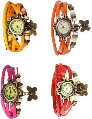 NS18 Vintage Butterfly Rakhi Combo of 4 Yellow, Pink, Orange And Red Analog Watch  - For Women   Watches  (NS18)