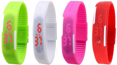 

NS18 Silicone Led Magnet Band Watch Combo of 4 Green, White, Pink And Red Watch - For Couple