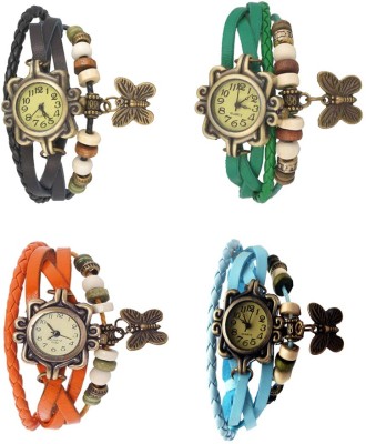 NS18 Vintage Butterfly Rakhi Combo of 4 Black, Orange, Green And Sky Blue Analog Watch  - For Women   Watches  (NS18)