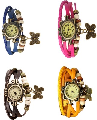 NS18 Vintage Butterfly Rakhi Combo of 4 Blue, Brown, Pink And Yellow Analog Watch  - For Women   Watches  (NS18)
