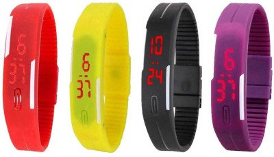 NS18 Silicone Led Magnet Band Watch Combo of 4 Red, Yellow, Black And Purple Digital Watch  - For Couple   Watches  (NS18)