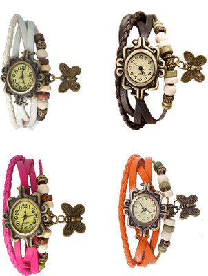 

Kissu Vintage Rakhi Combo of 4 White, Pink, Brown And Orange Watch - For Women
