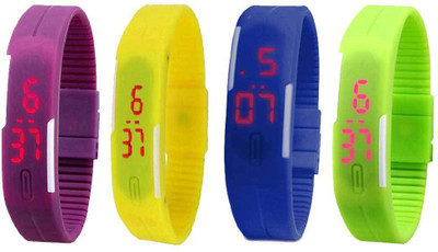

NS18 Silicone Led Magnet Band Combo of 4 Purple, Yellow, Blue And Green Watch - For Boys & Girls