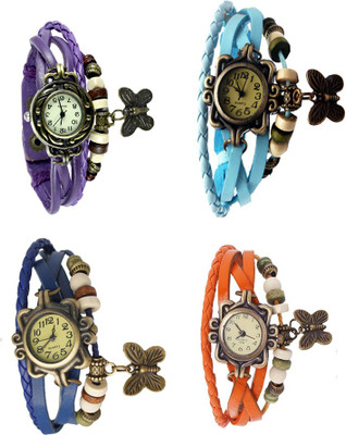

NS18 Vintage Butterfly Rakhi Combo of 4 Purple, Blue, Sky Blue And Orange Watch - For Women