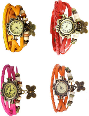 

Kissu Vintage Rakhi Combo of 4 Yellow, Pink, Red And Orange Watch - For Women