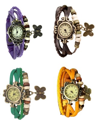NS18 Vintage Butterfly Rakhi Combo of 4 Purple, Green, Brown And Yellow Analog Watch  - For Women   Watches  (NS18)