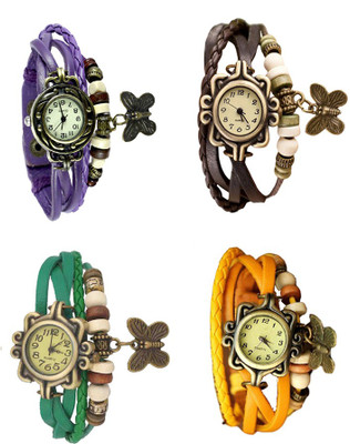 

NS18 Vintage Butterfly Rakhi Combo of 4 Purple, Green, Brown And Yellow Watch - For Women