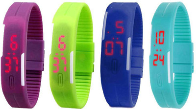 

NS18 Silicone Led Magnet Band Watch Combo of 4 Purple, Green, Blue And Sky Blue Watch - For Couple