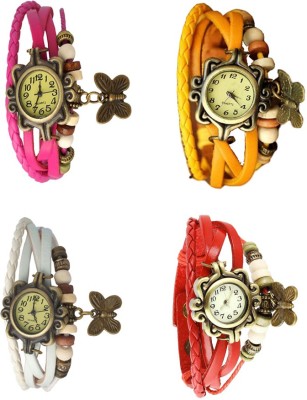 NS18 Vintage Butterfly Rakhi Combo of 4 Pink, White, Yellow And Red Analog Watch  - For Women   Watches  (NS18)