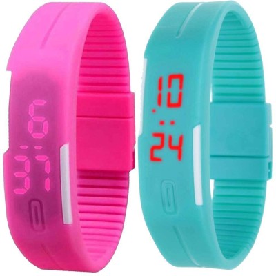 NS18 Silicone Led Magnet Band Set of 2 Pink And Sky Blue Digital Watch  - For Boys & Girls   Watches  (NS18)