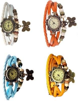 NS18 Vintage Butterfly Rakhi Combo of 4 White, Sky Blue, Orange And Yellow Analog Watch  - For Women   Watches  (NS18)