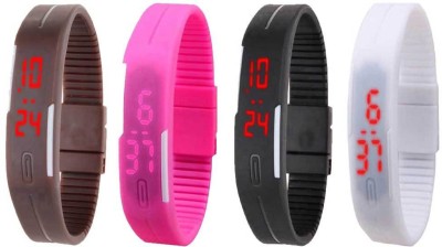NS18 Silicone Led Magnet Band Combo of 4 Brown, Pink, Black And White Digital Watch  - For Boys & Girls   Watches  (NS18)