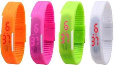 NS18 Silicone Led Magnet Band Combo of 4 Orange, Pink, Green And White Digital Watch  - For Boys & Girls   Watches  (NS18)