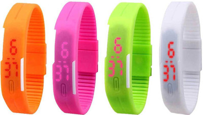 

NS18 Silicone Led Magnet Band Combo of 4 Orange, Pink, Green And White Watch - For Boys & Girls