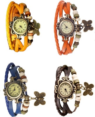 NS18 Vintage Butterfly Rakhi Combo of 4 Yellow, Blue, Orange And Brown Analog Watch  - For Women   Watches  (NS18)