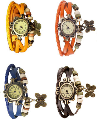 

Kissu Vintage Rakhi Combo of 4 Yellow, Blue, Orange And Brown Watch - For Women