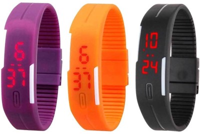 NS18 Silicone Led Magnet Band Combo of 3 Purple, Orange And Black Digital Watch  - For Boys & Girls   Watches  (NS18)