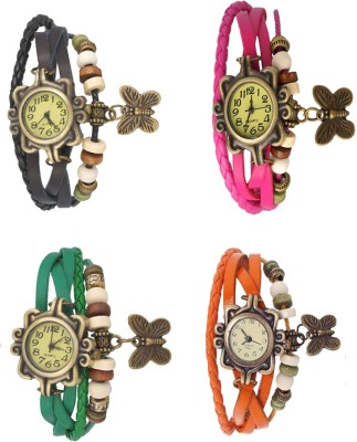 NS18 Vintage Butterfly Rakhi Combo of 4 Black, Green, Pink And Orange Analog Watch  - For Women   Watches  (NS18)