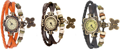 

Kissu Vintage Rakhi Watch Combo of 3 Orange, Brown And Black Watch - For Women