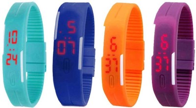 NS18 Silicone Led Magnet Band Watch Combo of 4 Sky Blue, Blue, Orange And Purple Digital Watch  - For Couple   Watches  (NS18)