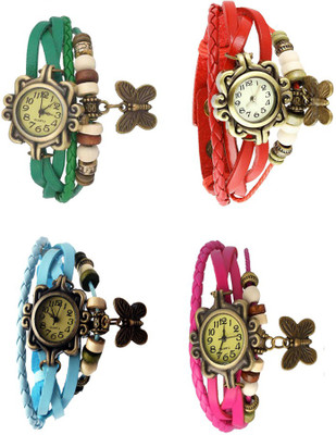 

NS18 Vintage Butterfly Rakhi Combo of 4 Green, Sky Blue, Red And Pink Watch - For Women