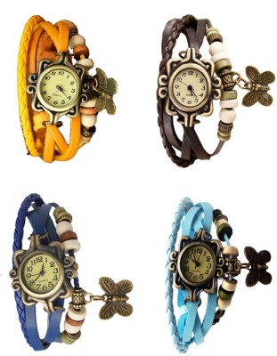 NS18 Vintage Butterfly Rakhi Combo of 4 Yellow, Blue, Brown And Sky Blue Analog Watch  - For Women   Watches  (NS18)