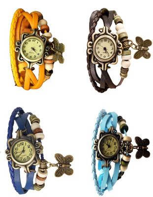 

Kissu Vintage Rakhi Combo of 4 Yellow, Blue, Brown And Sky Blue Watch - For Women