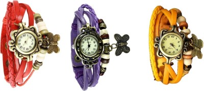 NS18 Vintage Butterfly Rakhi Combo of 3 Red, Purple And Yellow Analog Watch  - For Women   Watches  (NS18)