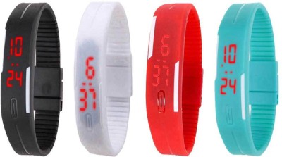 NS18 Silicone Led Magnet Band Watch Combo of 4 Black, White, Red And Sky Blue Digital Watch  - For Couple   Watches  (NS18)