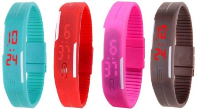 NS18 Silicone Led Magnet Band Combo of 4 Sky Blue, Red, Pink And Brown Digital Watch  - For Boys & Girls   Watches  (NS18)