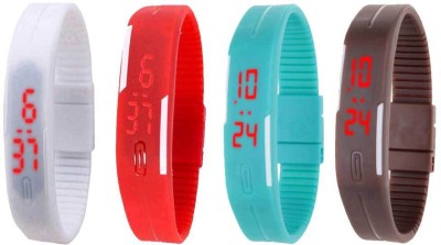 NS18 Silicone Led Magnet Band Combo of 4 White, Red, Sky Blue And Brown Digital Watch  - For Boys & Girls   Watches  (NS18)