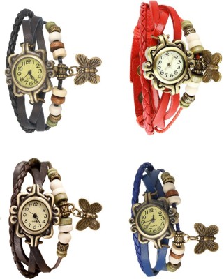 NS18 Vintage Butterfly Rakhi Combo of 4 Black, Brown, Red And Blue Analog Watch  - For Women   Watches  (NS18)