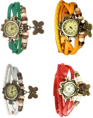NS18 Vintage Butterfly Rakhi Combo of 4 Green, White, Yellow And Red Analog Watch  - For Women   Watches  (NS18)