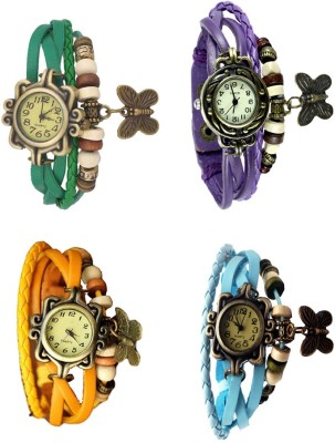 NS18 Vintage Butterfly Rakhi Combo of 4 Green, Yellow, Purple And Sky Blue Analog Watch  - For Women   Watches  (NS18)