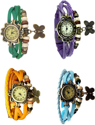 

Kissu Vintage Rakhi Combo of 4 Green, Yellow, Purple And Sky Blue Watch - For Women