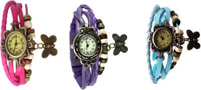 NS18 Vintage Butterfly Rakhi Watch Combo of 3 Pink, Purple And Sky Blue Analog Watch  - For Women   Watches  (NS18)
