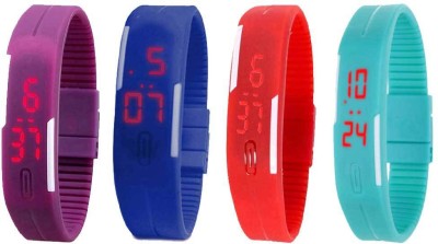 NS18 Silicone Led Magnet Band Watch Combo of 4 Purple, Blue, Red And Sky Blue Digital Watch  - For Couple   Watches  (NS18)