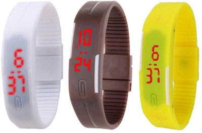 NS18 Silicone Led Magnet Band Combo of 3 White, Brown And Yellow Digital Watch  - For Boys & Girls   Watches  (NS18)