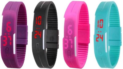 NS18 Silicone Led Magnet Band Watch Combo of 4 Purple, Black, Pink And Sky Blue Digital Watch  - For Couple   Watches  (NS18)