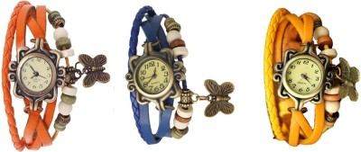 NS18 Vintage Butterfly Rakhi Combo of 3 Orange, Blue And Yellow Analog Watch  - For Women   Watches  (NS18)